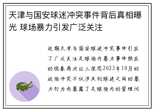 天津与国安球迷冲突事件背后真相曝光 球场暴力引发广泛关注